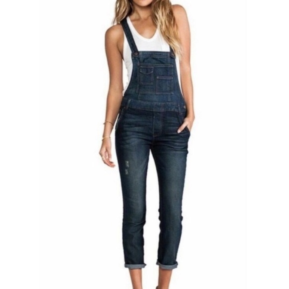 Free People Washed Denim Jean Overalls Elk Blue